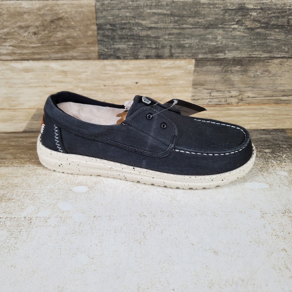 Hey Dude Wendy Cru Stretch Womens Loafers Sz 7 Black Canvas Slip On Round Toe